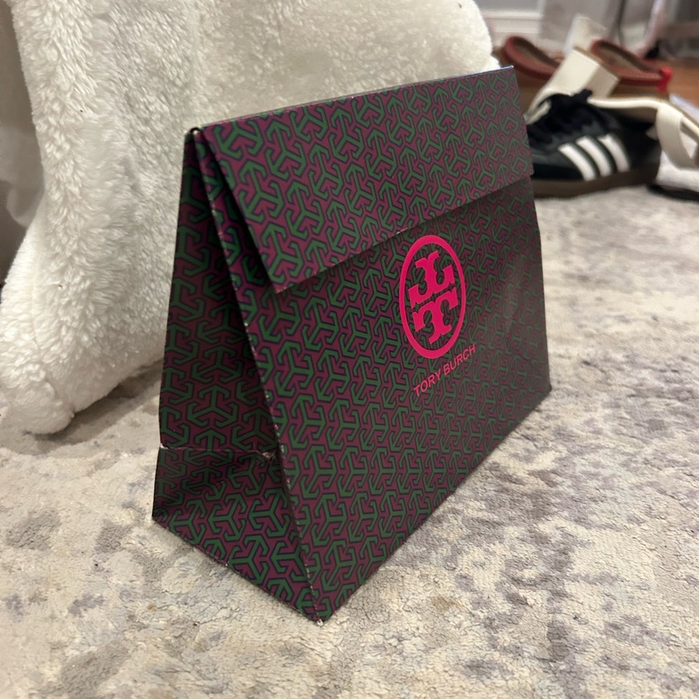 Tory Burch Pink and Green Geometric Cosmetic Case